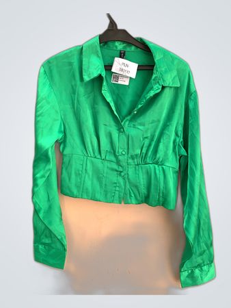 Sister Green Satin Cropped Blouse