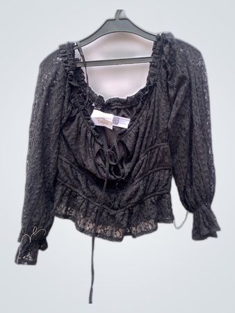Papaye Black Lace Ruffled Blouse