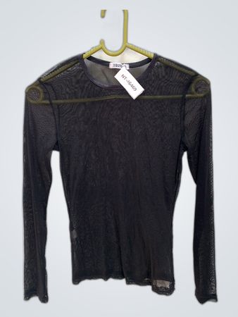 Black Mesh Long-Sleeve Top