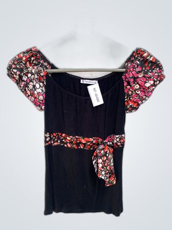Blue Shadow Black Floral Blouse