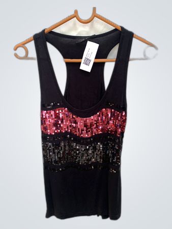 Unbranded Black Graphic Sequin Tank Top