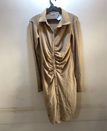 NAKD Beige Ribbed Button-Down Shirtdress