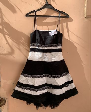 Snow Girls Black and White Lace Trim Mini Dress