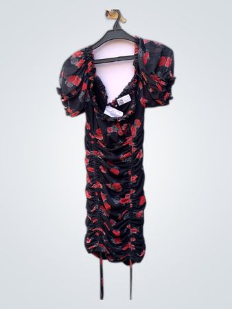Unbranded Black Floral Puffed Sleeve Mini Dress