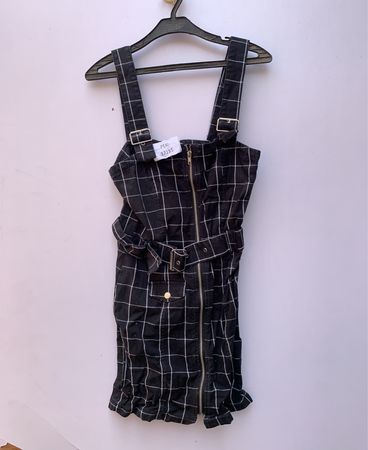H&M Black Checkered Pinafore Mini Dress