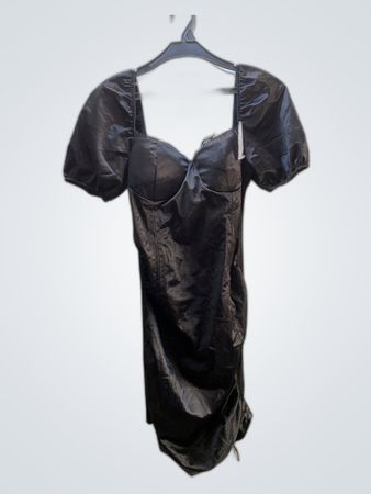 CVC Gold Black Puff Sleeve Party Mini Dress