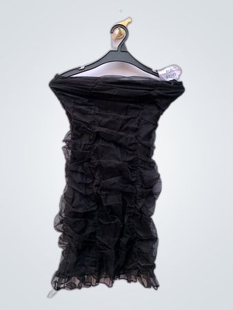 Femme Luxe Black Strapless Ruffle Mini Dress