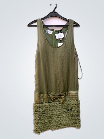Very Green Sleeveless Fringe Mini Dress
