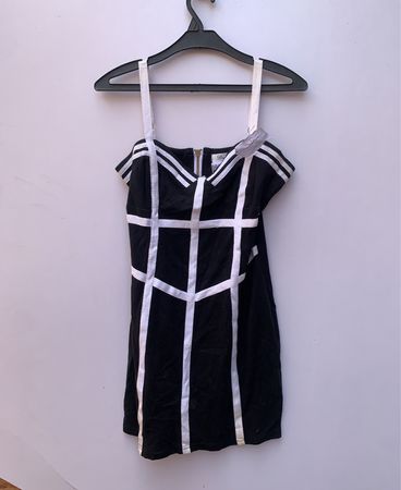 Dazzling Black and White Grid Mini Dress