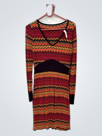 Multicolor Zigzag V-Neck Knit Mini Dress