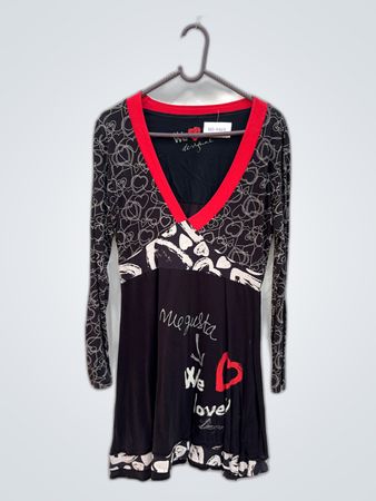 Muqusta Black Heart Print Long Sleeve Mini Dress
