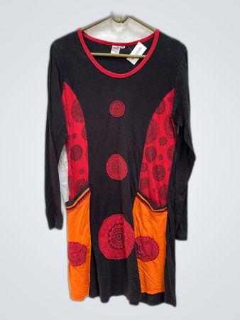 Long Sleeve Dress with Red and Orange Accents