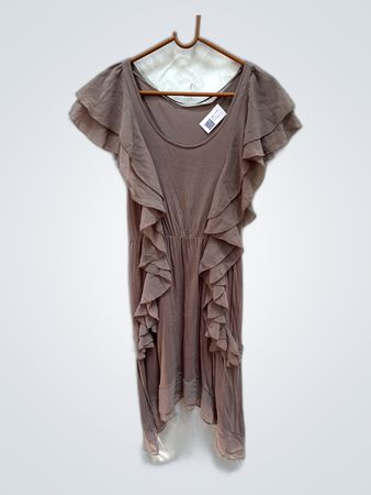 Unbranded Taupe Ruffle Chiffon Dress