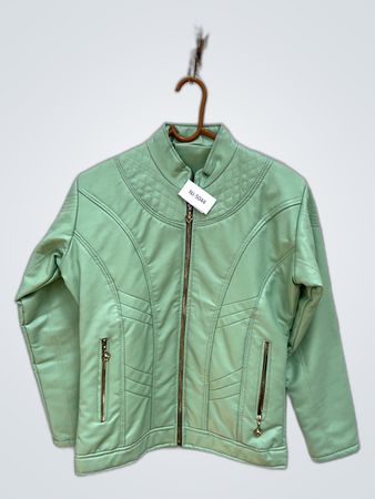Green Faux Leather Zip-Up Jacket
