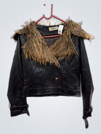 Jaune Rouge Paris Black Leather Fur Trim Jacket
