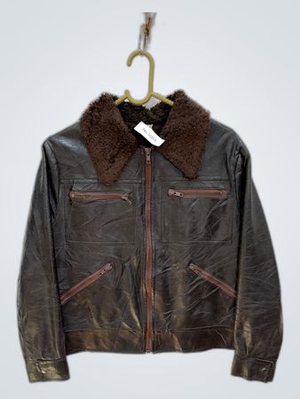 Brown Leather Jacket with Shearling Collar
