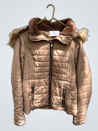 Unbranded Camel Puffer Jacket with Fur Hood