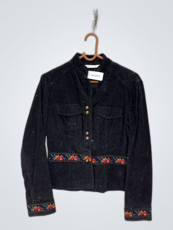Black Corduroy Jacket with Floral Embroidery