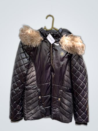 Black Puffer Hooded Jacket with Fur Trim