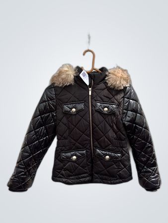 Unbranded Black Quilted Puffer Jacket with Fur Hood