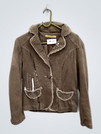 Brown Denim Jacket with Rhinestones
