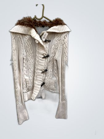 Unbranded Cable Knit Fur Hood Cardigan