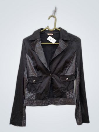 Sepia Black Shiny Panel Blazer