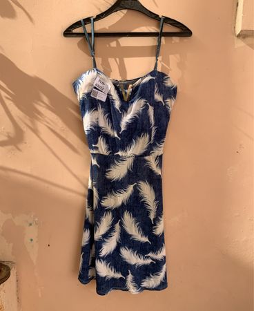 Denim Feather Print Mini Dress