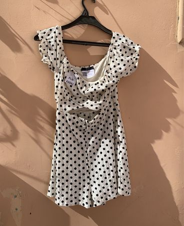 Benka Polka Dot Off-Shoulder Mini Dress