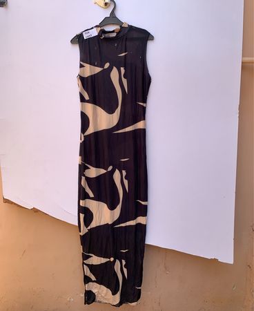 Abstract Print Sheer Maxi Dress