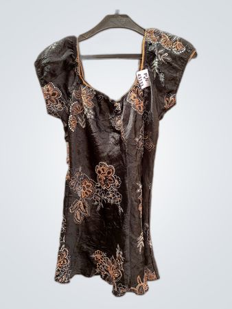 Embroidered Black Satin Blouse