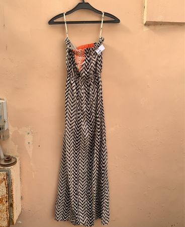 Dress with Black and White Chevron Pattern