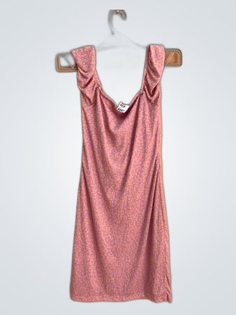 Unbranded Pink Floral Ribbed Mini Dress