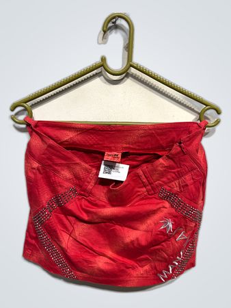Long Bang Red Rhinestone Mini Shorts