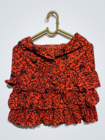 Red Printed Ruffle Blouse