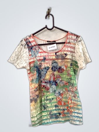 Cassis Collection Printed Lace Sleeve Blouse