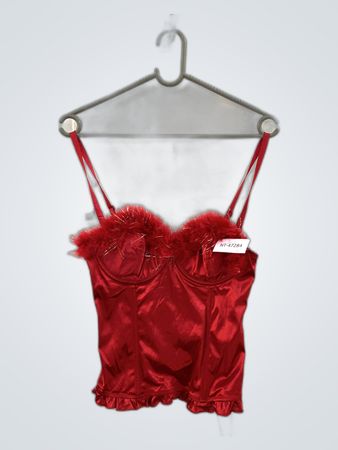 Red Satin Corset with Fur Trim