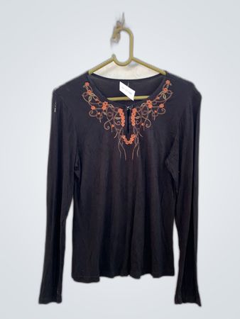 Unbranded Black Embroidered Long Sleeve Blouse