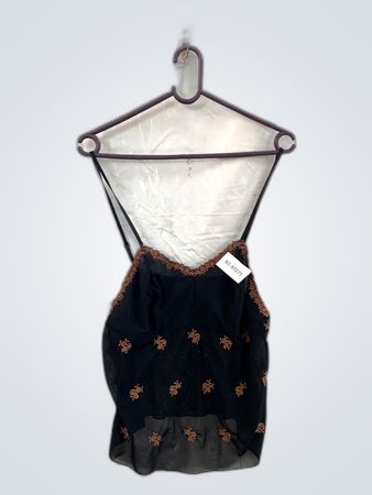 Black Lace Trim Embroidered Camisole