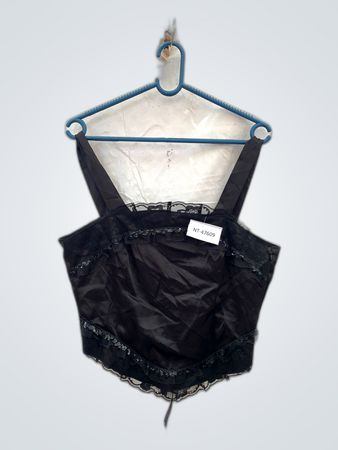 Black Lace Trim Sequin Crop Top