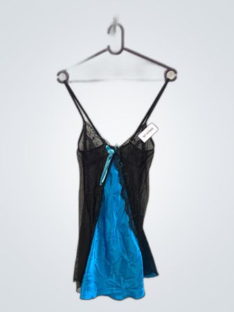 Unbranded Black Lace and Blue Satin Babydoll Camisole