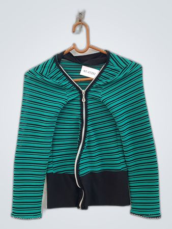 Striped Zip-Up Knit Cardigan