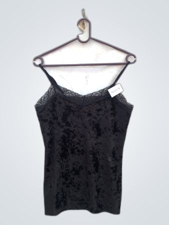 Black Lace Trim Velvet Camisole Top