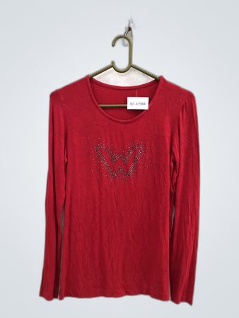 Unbranded Red Long Sleeve T-Shirt with Rhinestone W Graphic