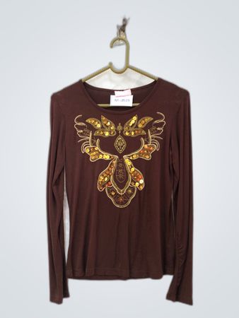 Fetish Love Brown Embroidered Long Sleeve Blouse