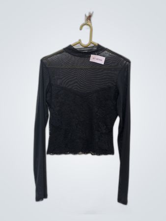 Guess Black Sheer Lace Blouse