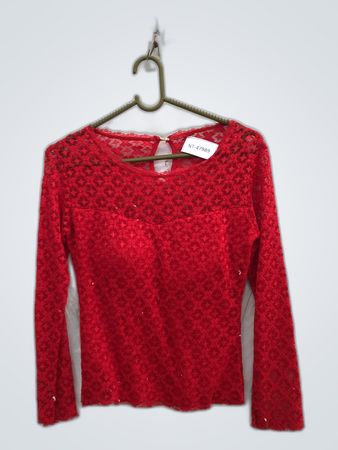 Red Lace Long Sleeve Blouse