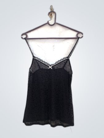 Black Lace Trim Mesh Camisole Top