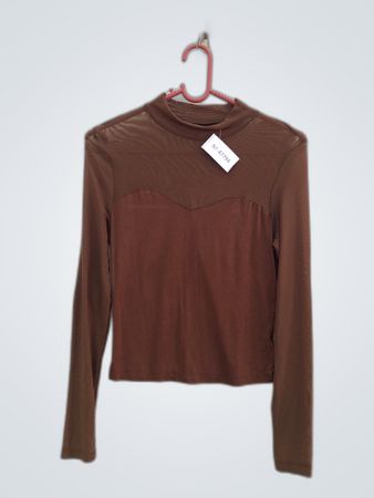 Unbranded Brown Sheer Mock Neck Blouse