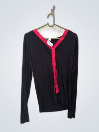 Black Long-Sleeve Top with Red Trim